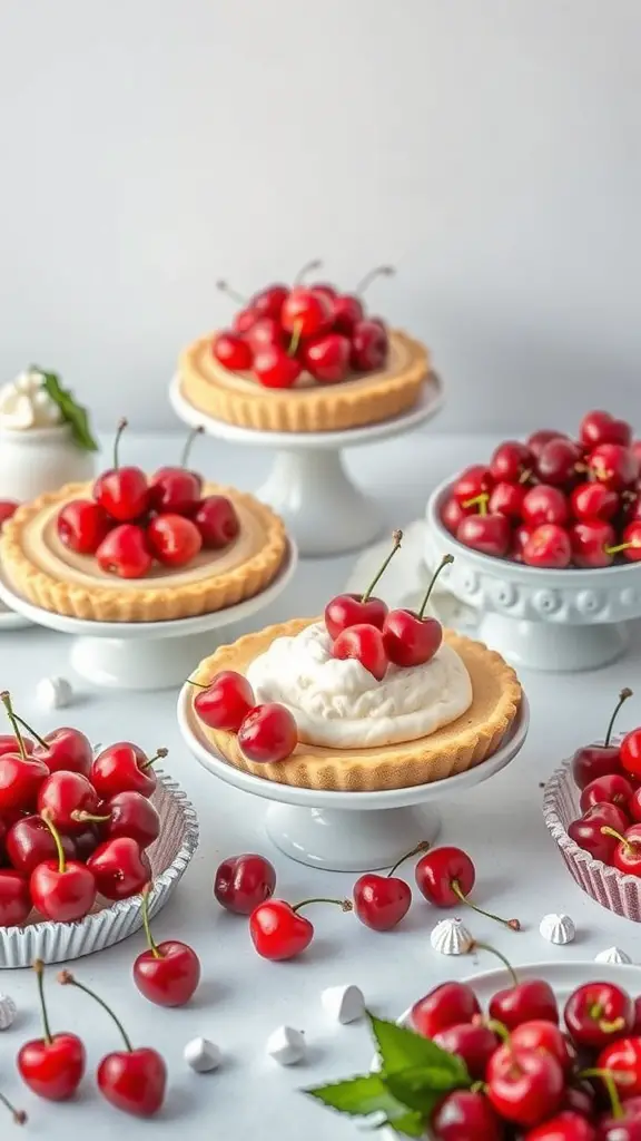 23 Creative Cherry on Top Baby Shower Theme Ideas 4 A beautiful display of cherry pies topped with fresh cherries on a dessert table.