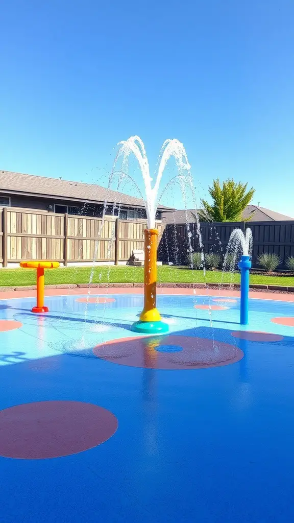Colorful children's splash pad with water fountains and playful design