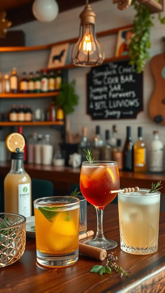17 Creative Fall-Themed Baby Shower Ideas You’ll Love 7 A cozy cider bar with seasonal drinks, showcasing various flavors and garnishes.