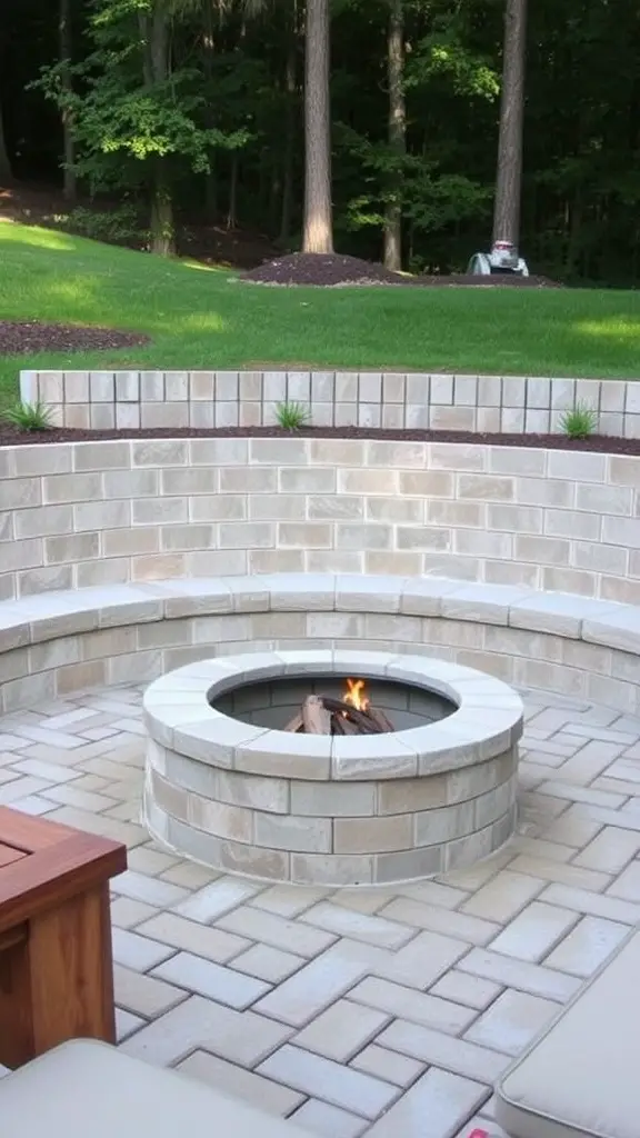 13 Creative Cinder Block Fire Pit Ideas for Your Backyard 11 Cinder block fire pit with a seating wall in a backyard setting