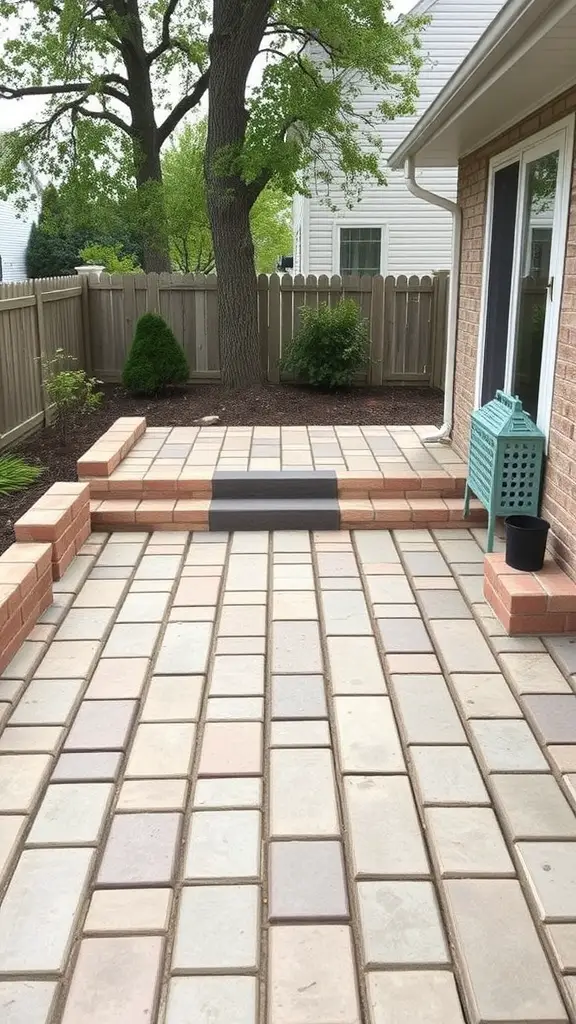 27 Affordable Patio Floor Ideas That Transform Your Outdoor Space 17 A patio made with cinder blocks and pavers, featuring a neat layout and surrounding greenery.