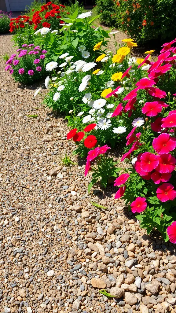 21 Creative Garden Border Ideas You Can Try Today 9 A garden with colorful flowers bordered by gravel.