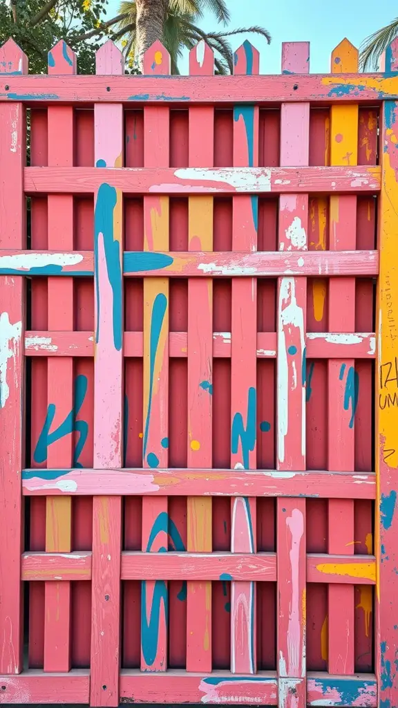 17 Creative Lattice Privacy Screen Ideas for Your Outdoor Space 11 Colorful lattice privacy screen with pink, blue, and yellow paint