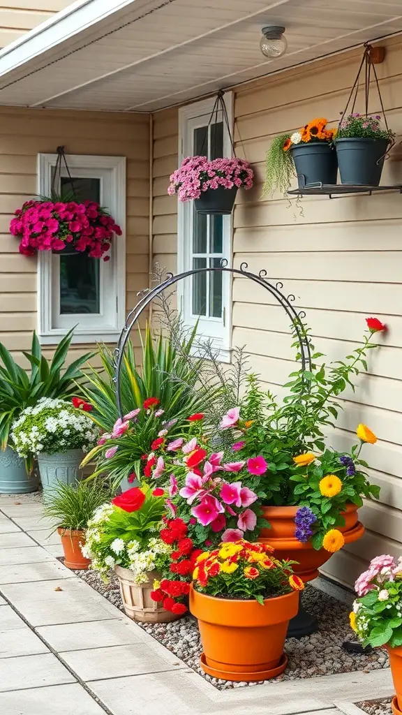 15 Charming Small Outdoor Patio Ideas for a Cozy Retreat 16 A vibrant display of colorful planter boxes filled with various flowers on a patio.