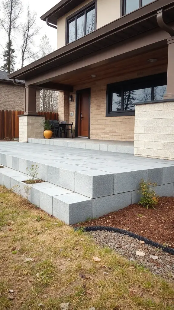 19 Creative House Skirting Ideas to Transform Your Home 4 A modern home with concrete block skirting and a landscaped front yard.