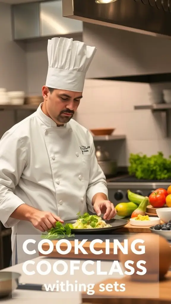 17 Creative Silent Auction Ideas to Boost Your Fundraising Event 14 A chef in a professional kitchen preparing a dish with fresh ingredients.