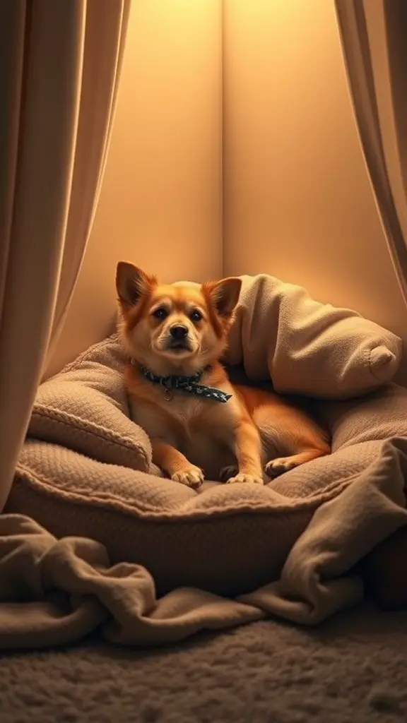 A cozy corner dog bed with a dog relaxing in a warm, inviting space