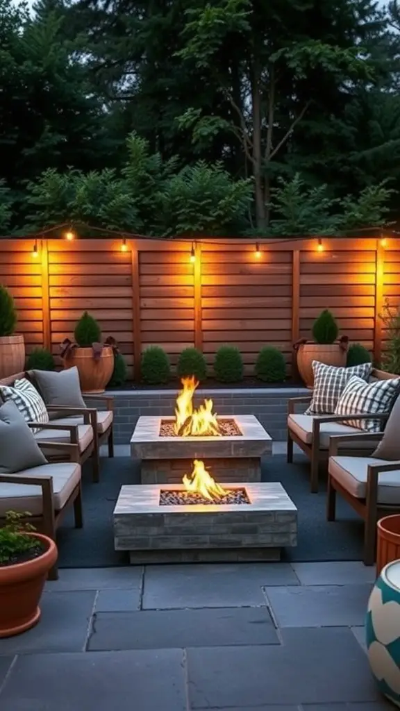 23 Stylish Outdoor Furniture Ideas for Your Dream Patio 4 Cozy outdoor seating arrangement around a fire pit with modern chairs and warm lighting.