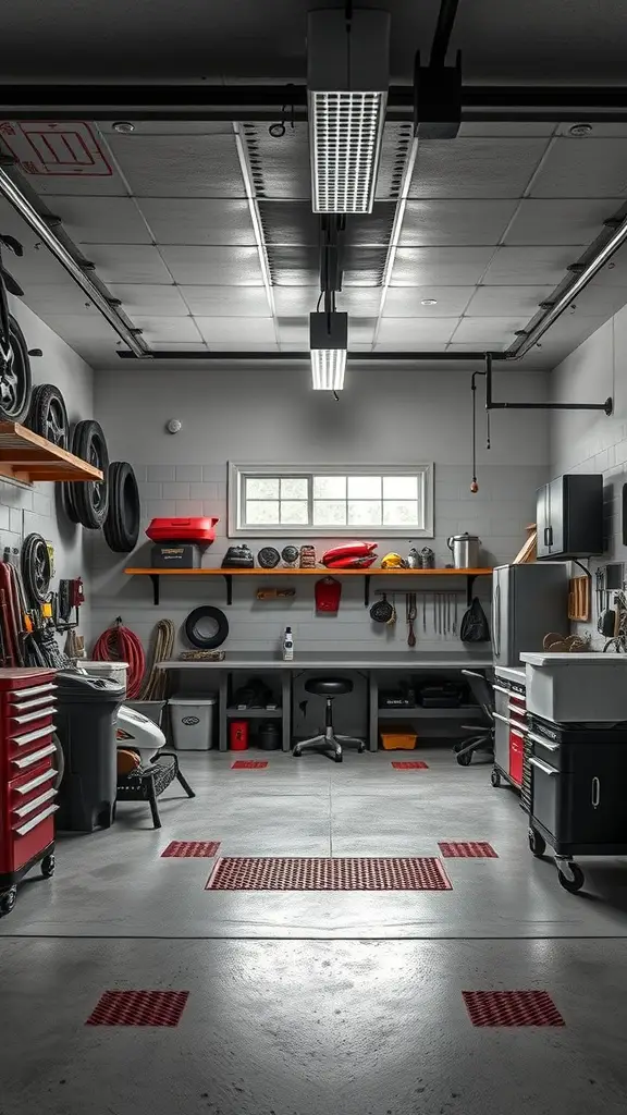 37+Genius Ideas for Garage Storage Organization 13 A well-organized garage with shelves, tools, and bright lighting.
