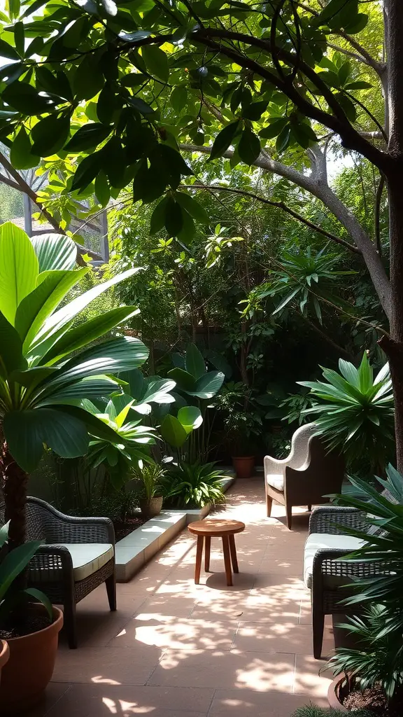 19 Creative Shadow Garden Ideas to Transform Your Outdoor Space 4 A tranquil garden retreat with shade plants and comfortable seating.