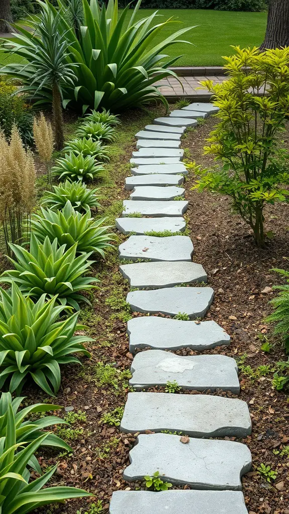 29 Creative DIY Concrete Molds for Your Next Project 12 A winding path of concrete step stones surrounded by greenery in a garden.