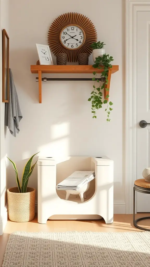 15 Creative Cat Room Ideas You’ll Love 11 A modern litter box solution integrated into a stylish home setting.