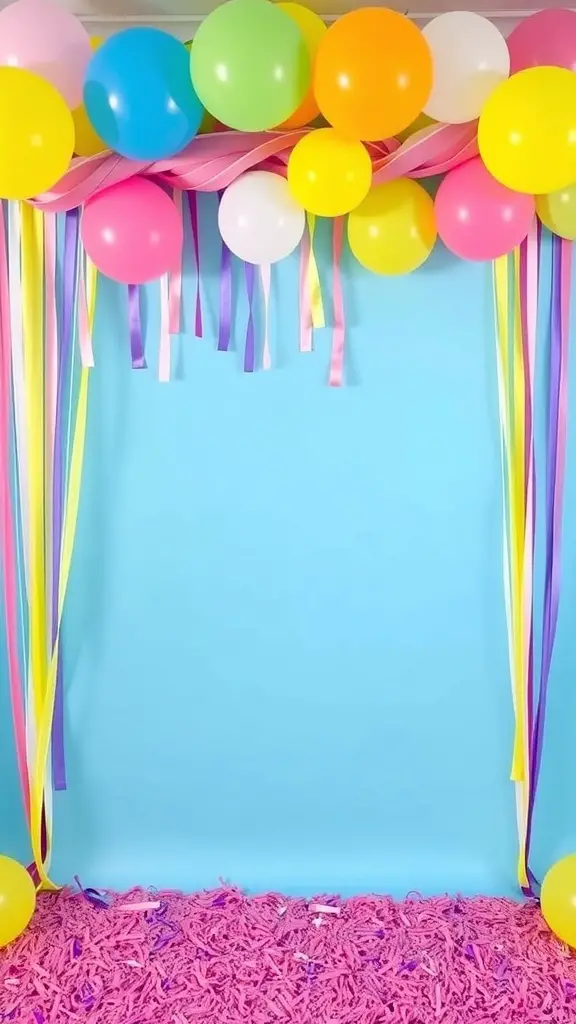 17 Creative Dollar Tree Baby Shower Ideas on a Budget 7 Colorful photo booth backdrop with balloons and ribbons