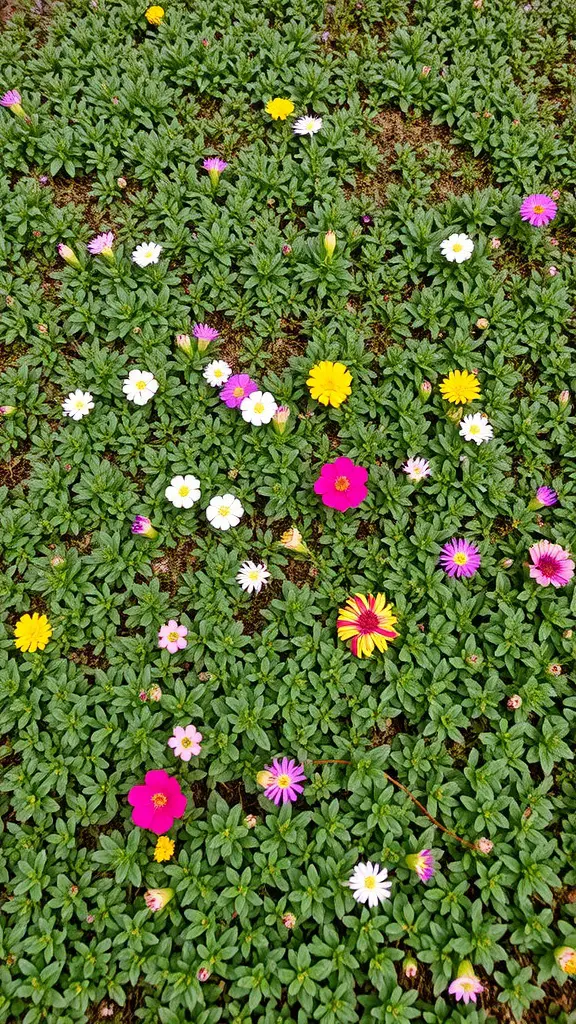 21 Stunning Fall Flower Bed Ideas to Beautify Your Home 15 Colorful flowers blooming among lush green creeping thyme ground cover.