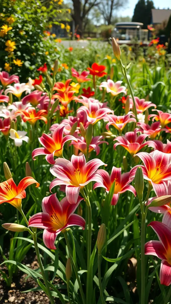 19 Stunning Perennial Plants for Your Garden 2 A vibrant display of pink and orange daylilies in a garden setting.