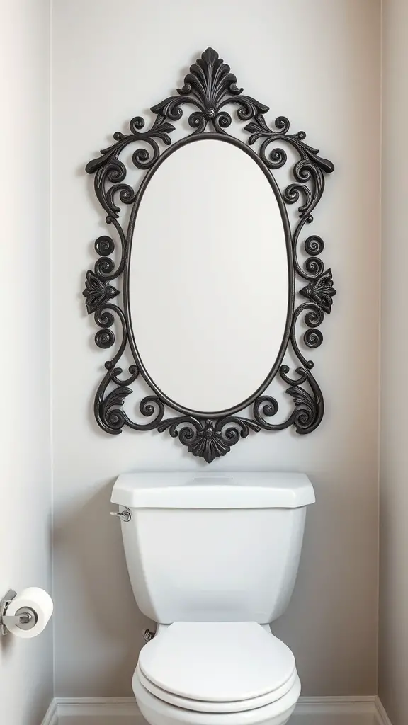 23+Chic Back of Toilet Decor Ideas to Transform Your Bathroom 12 Decorative mirror above a toilet