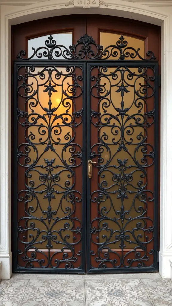 21 Creative French Door Privacy Ideas for Your Home 6 Intricate wrought iron decorative screens on French doors