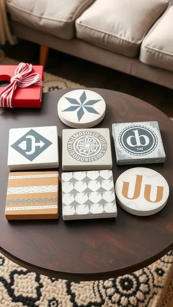 29 Creative DIY Concrete Molds for Your Next Project 5 A collection of decorative DIY concrete coasters displayed on a wooden table.