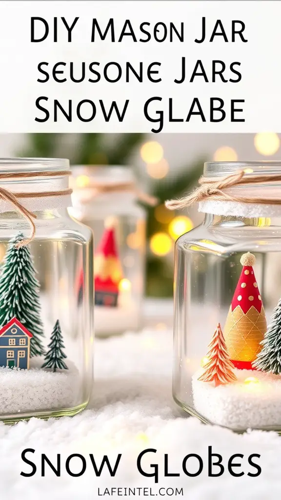 21+ Creative Christmas Decoration Ideas for a Festive Home 8 DIY Mason Jar Snow Globes with festive decorations