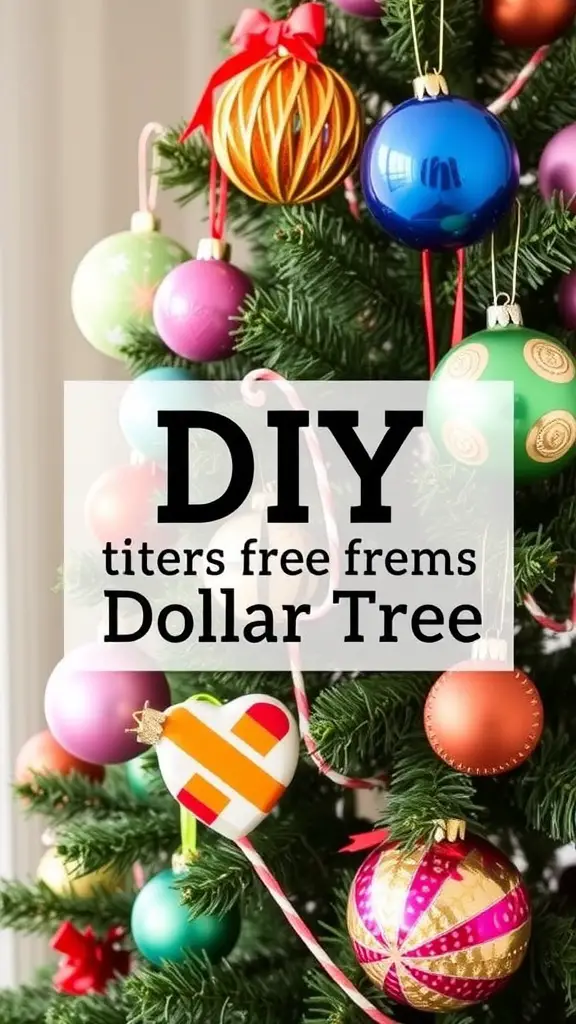 15 Creative Dollar Tree Christmas Decor Ideas for a Festive Home 4 A colorful Christmas tree decorated with various DIY ornaments.