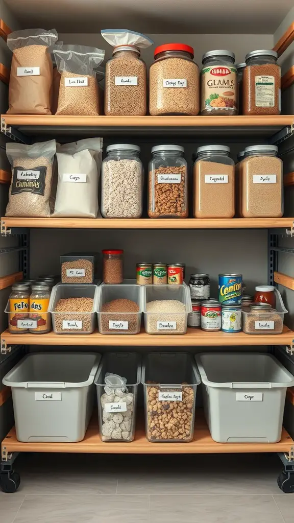15+ Essential Food Storage Room Ideas for Your Home 6 A well-organized dry storage room with labeled jars and containers.