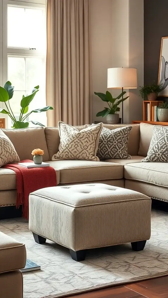 21 Creative Fabric Storage Solutions You Need to Try 4 Cozy living room featuring a fabric storage ottoman, perfect for storing items and adding comfort.