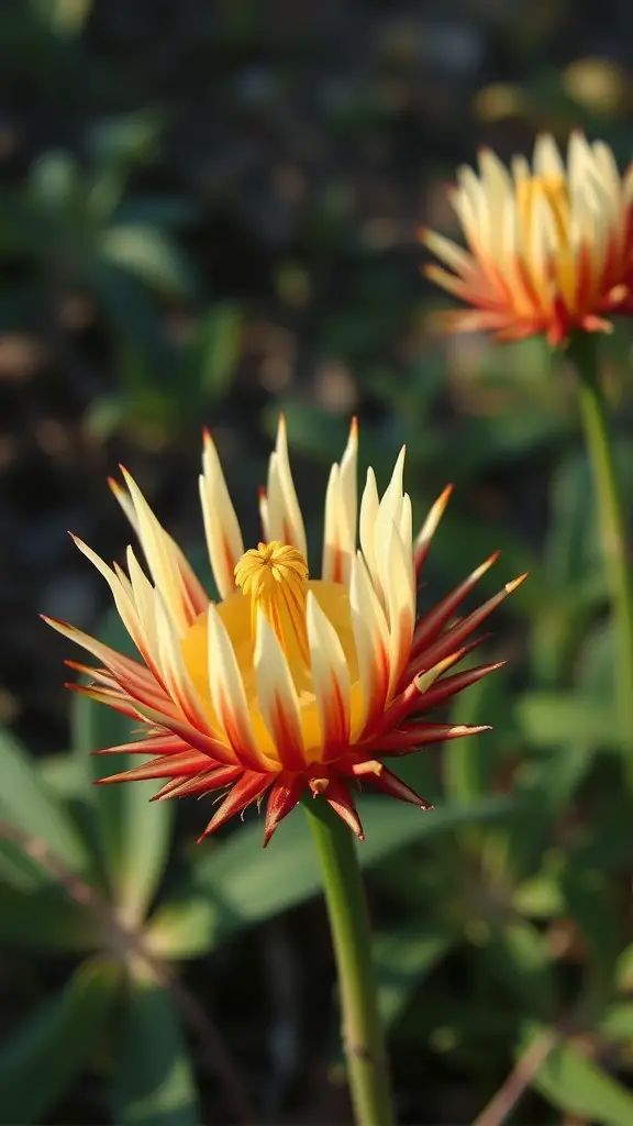 Fang Tooth Flower with spiky yellow and red petals