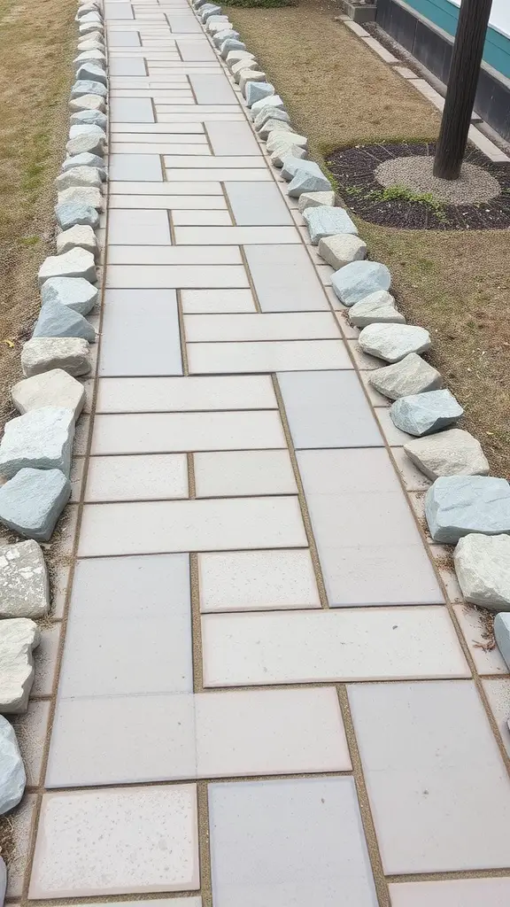 Flagstone walkway bordered by stones
