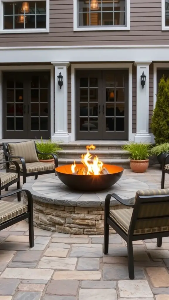 23 Stunning Flagstone Patio Ideas for Your Outdoor Space 13 Flagstone patio with a fire bowl and seating area