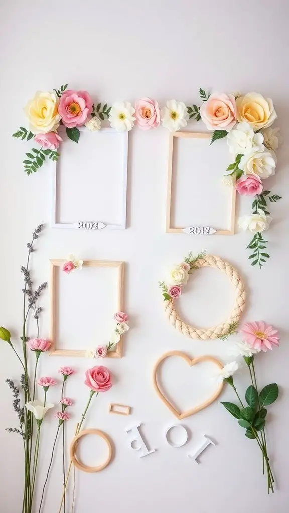 17 Adorable Floral Baby Shower Decorations You Need to Try 14 Floral photo frame props with various frames and flowers