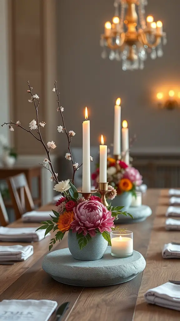29 Creative DIY Concrete Molds for Your Next Project 11 A beautifully arranged concrete table centerpiece featuring flowers and candles.