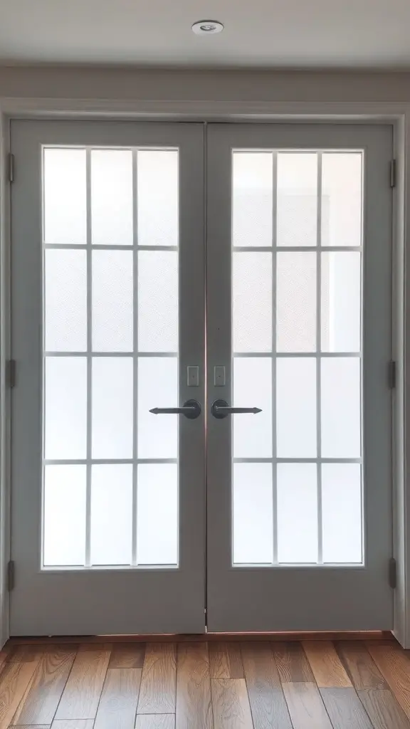 21 Creative French Door Privacy Ideas for Your Home 8 French doors with frosted glass film applied, providing privacy while allowing light to enter.