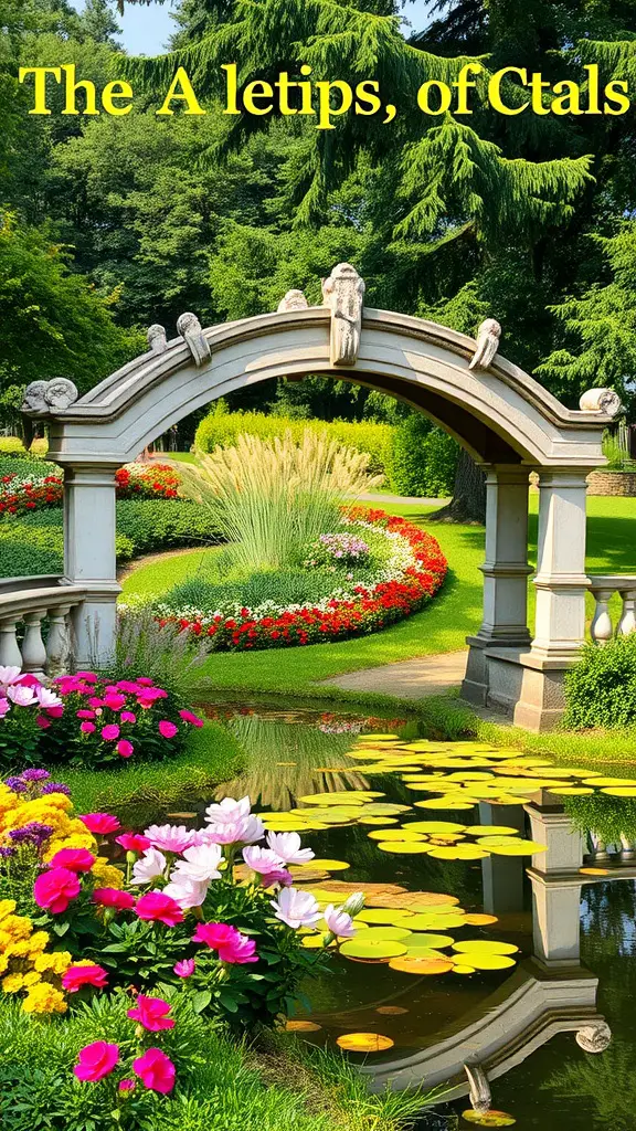 21 Stunning Pond Landscaping Ideas to Transform Your Backyard 16 A charming garden bridge over a pond surrounded by colorful flowers and greenery.