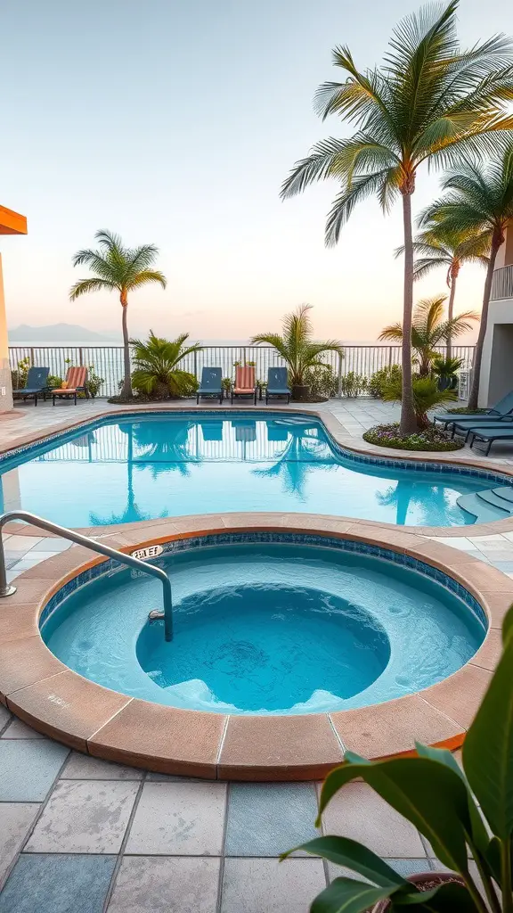 21 Amazing Hot Tub Backyard Ideas for Your Outdoor Oasis 13 Glamorous poolside setting with a hot tub and palm trees