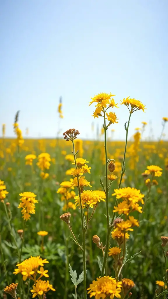 19 Stunning Fall Plants to Brighten Your Garden 2 Field of goldenrod flowers under a clear blue sky