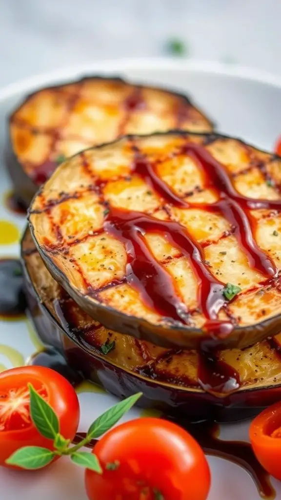 17 Creative Dish Garden Ideas to Elevate Your Space 14 Grilled eggplant and tomato stack with fresh cherry tomatoes on the side