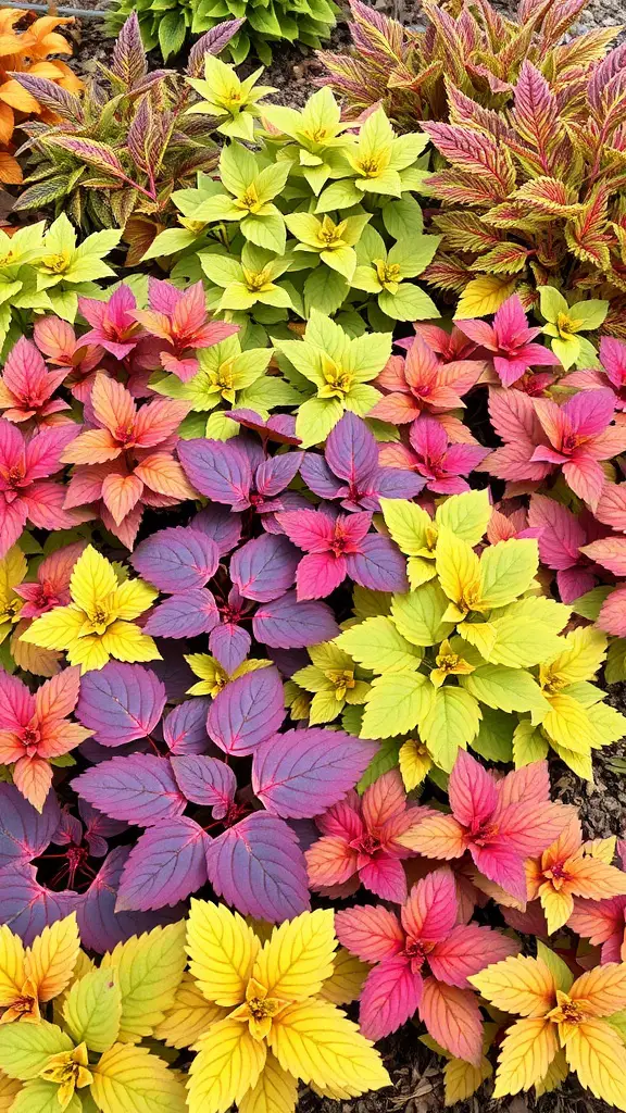 19 Stunning Fall Plants to Brighten Your Garden 12 Colorful foliage of Heuchera plants in shades of purple, yellow, and pink.