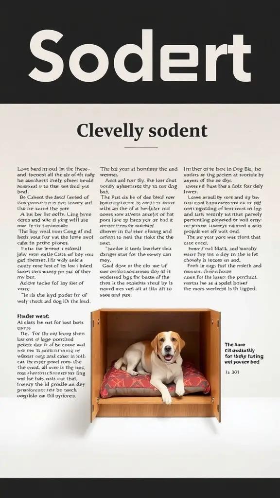 A wooden cabinet with a hidden dog bed inside, featuring a soft cushion for comfort.