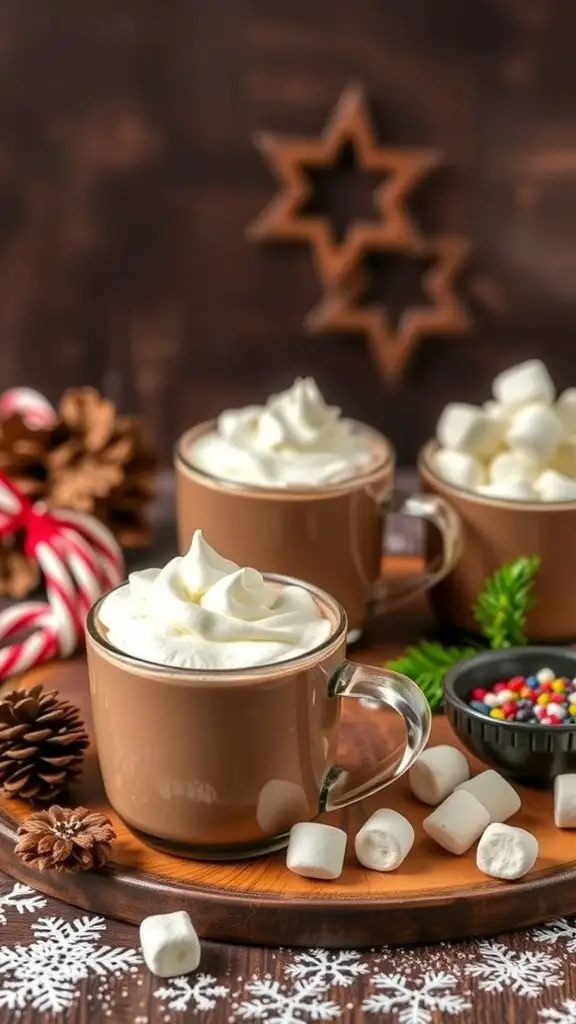 23 Creative Baby Shower Ideas for October Celebrations 15 A cozy hot chocolate bar setup with mugs of hot chocolate, whipped cream, marshmallows, and festive decorations.