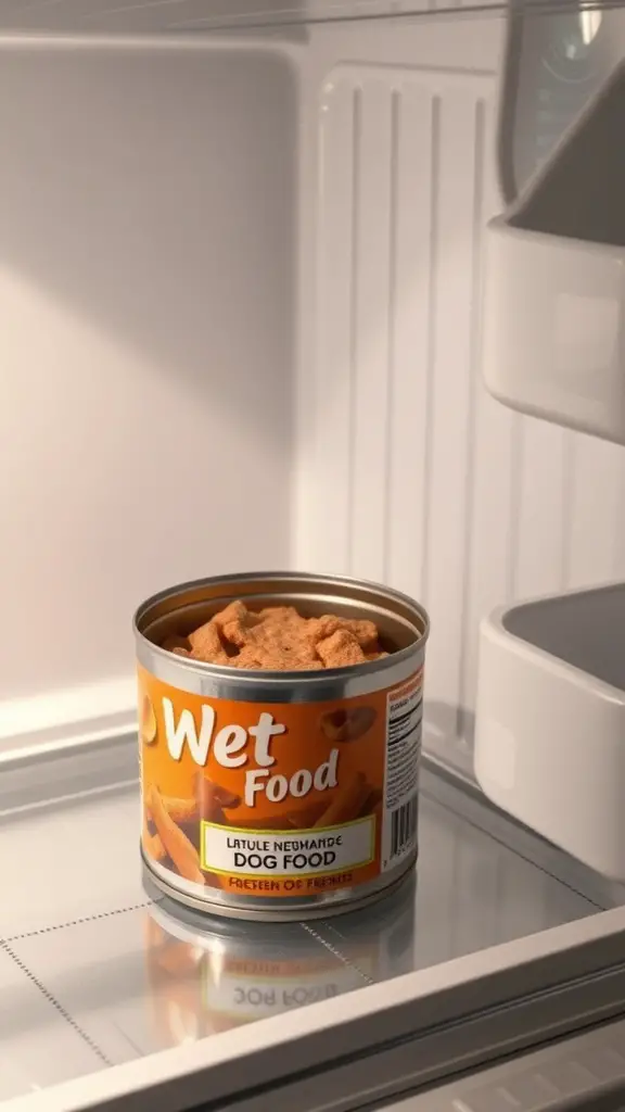 19+Essential Dog Food Storage Solutions You Need 2 A can of wet dog food stored in a refrigerator.
