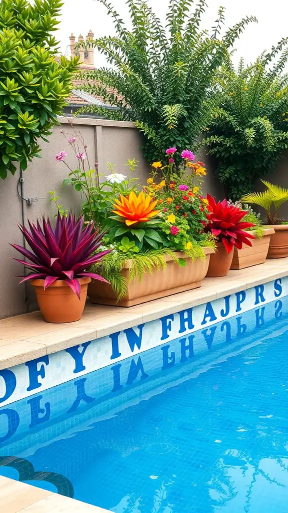 19 Inspiring Above Ground Pool Ideas for Your Backyard Oasis 6 Colorful planters and greenery around an above-ground pool