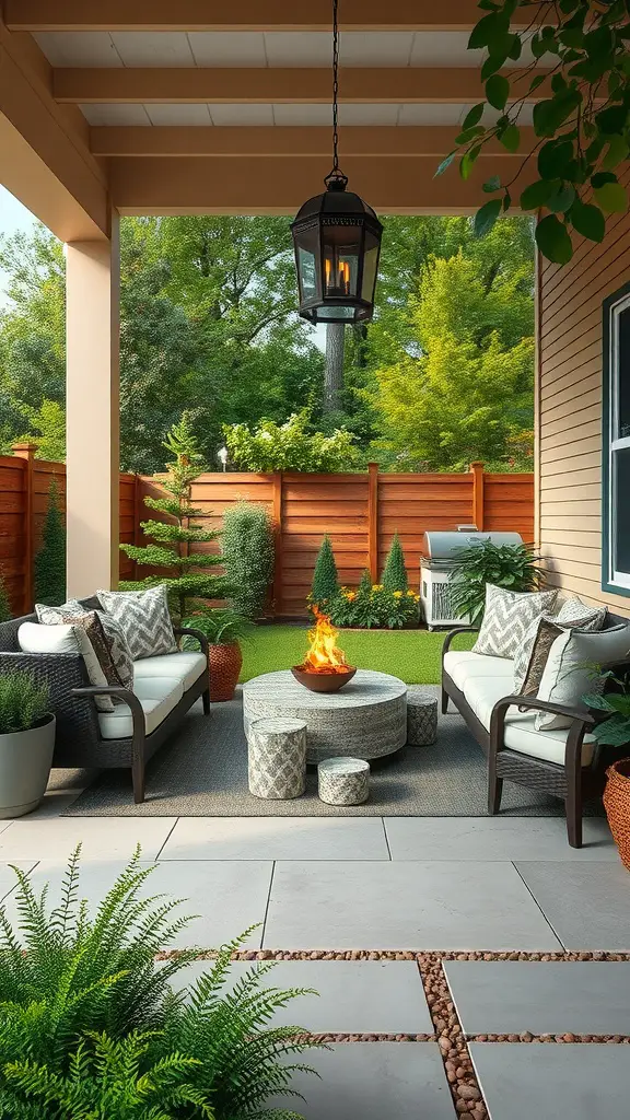 23 Stunning Dream Garden Ideas to Transform Your Outdoor Space 15 Cozy outdoor living space with seating, fire pit, and lush greenery.