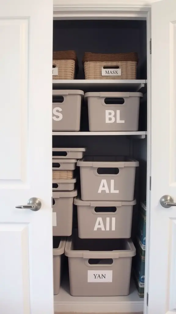 17+ Smart Closet Storage Ideas to Maximize Space 4 Organized closet with labeled storage boxes and baskets