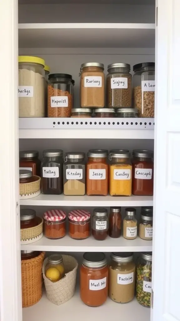41+Inspiring Pantry Shelving Ideas to Maximize Your Space 14 Organized pantry with labeled jars and containers for easy identification