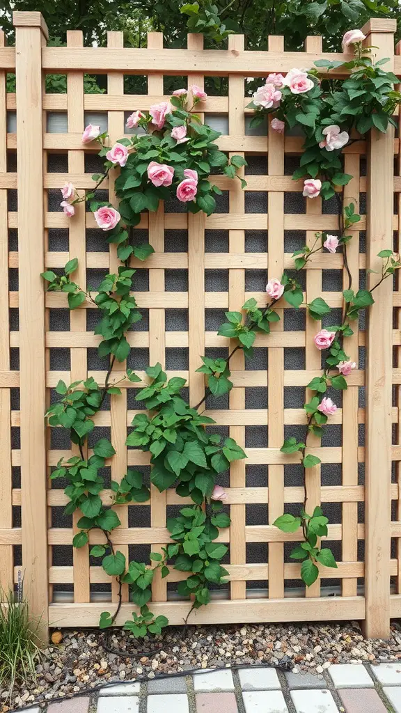 17 Creative Lattice Privacy Screen Ideas for Your Outdoor Space 16 Wooden lattice privacy screen with climbing roses