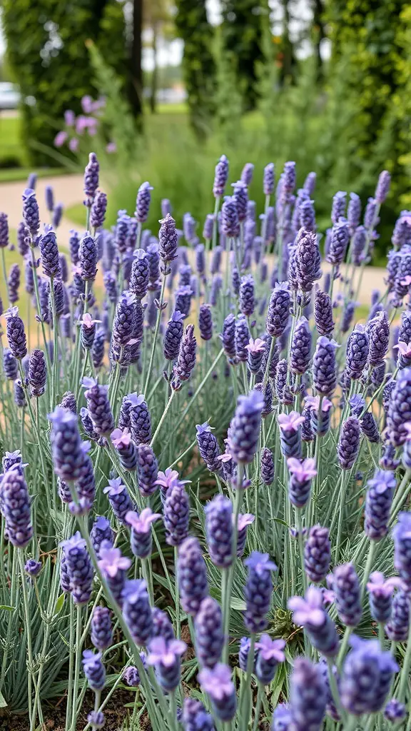 21 Stunning Fall Flower Bed Ideas to Beautify Your Home 7 A close-up view of lavender flowers in a garden, with sage plants in the background.