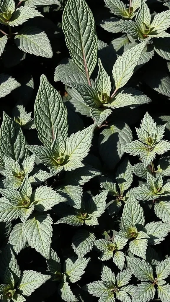 19 Creative Shadow Garden Ideas to Transform Your Outdoor Space 2 Close-up of mint leaves showing various textures and shades of green.