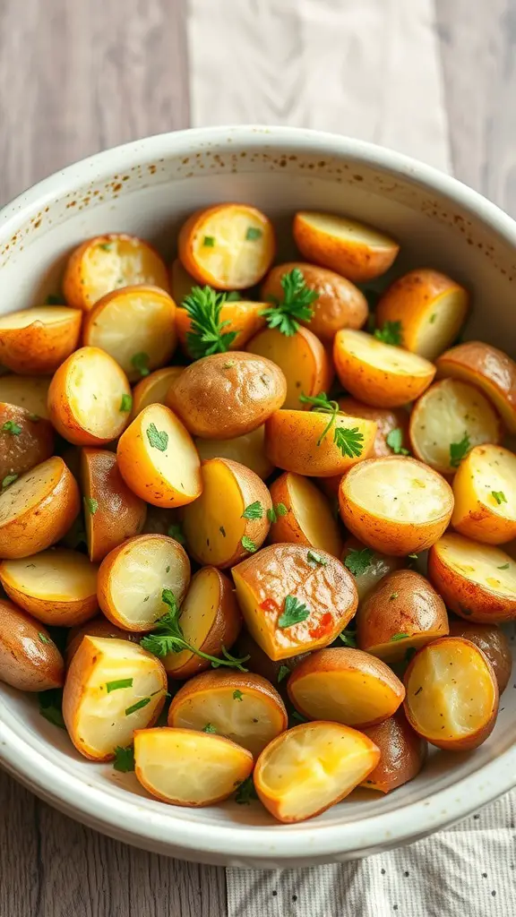 17 Creative Dish Garden Ideas to Elevate Your Space 13 Bowl of lemon herb roasted baby potatoes garnished with fresh herbs