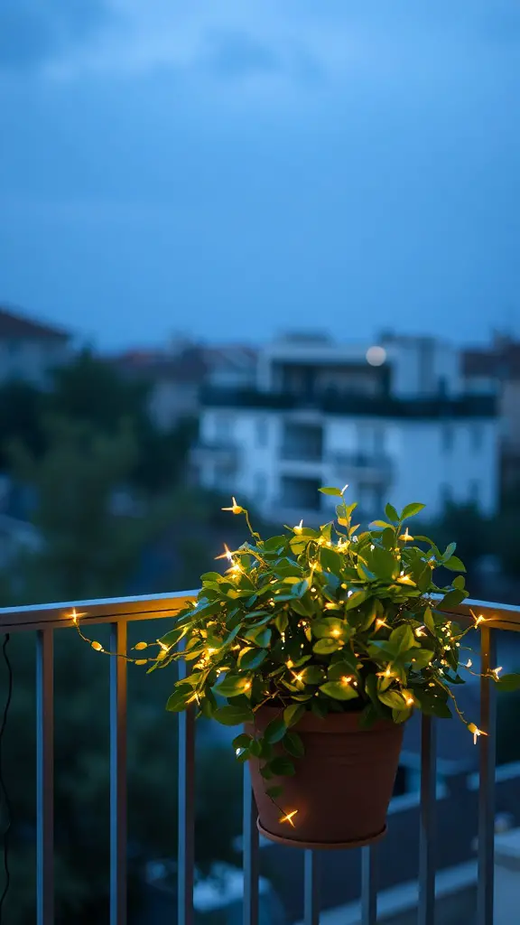 23 Creative Balcony Railing Planters to Transform Your Outdoor Space 14 A balcony planter with fairy lights glowing at night