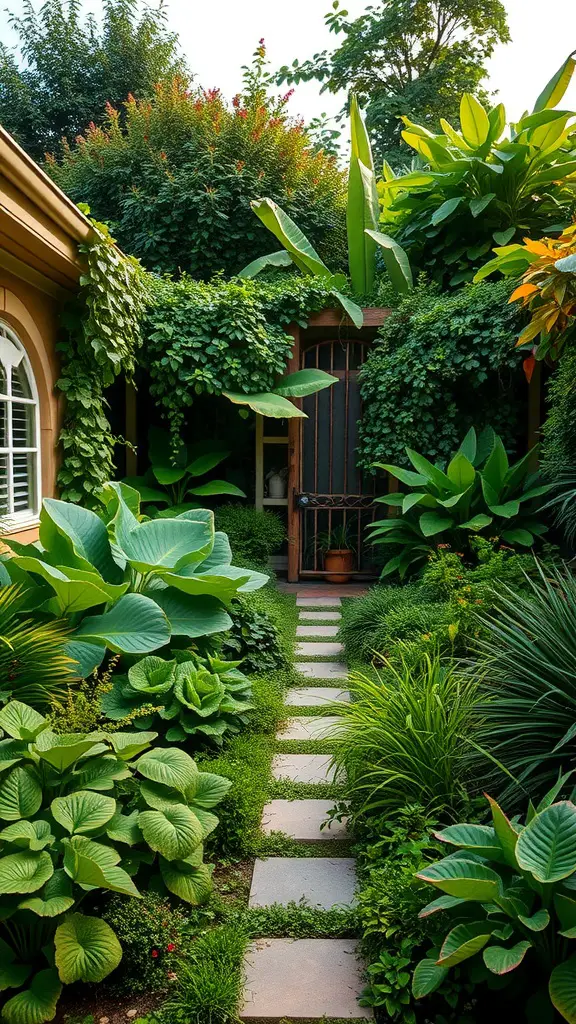 15 Must-Have Essentials for the Perfect Backyard Garden Party 16 A lush garden path surrounded by vibrant plants and greenery.